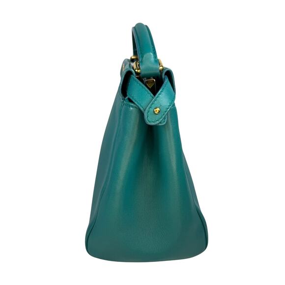 Fendi Teal Mini Peekaboo Bag Nappa Iconic Satchel Lago Teal Shoulder Handbag - Picture 13 of 15